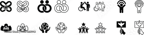 Black and white line icons of people and partnership