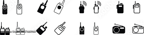 Collection of walkie talkie and radio icons in black