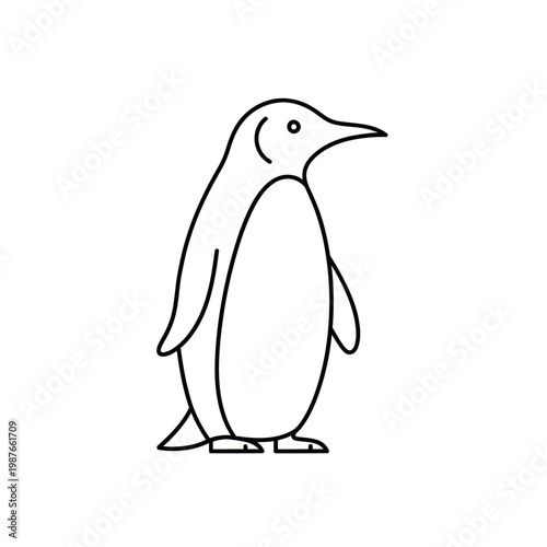 Simple Line Art Penguin Icon, Minimalist Penguin Illustration, Vector Penguin