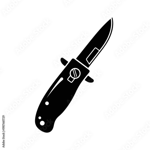 Black silhouette of a folding knife on a white background