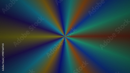 Colorful abstract background with a vibrant sunburst pattern of blue, green, yellow, and orange hues radiating from the center, creating a dynamic visual effect.