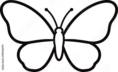 Simple line drawing of a butterfly with symmetrical wings and antennae