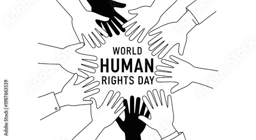 World Human Rights Day Vector Illustration Diverse Hands Circle