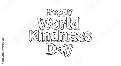 Happy World Kindness Day 3D Outline Lettering Vector Illustration