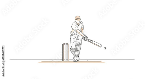 Minimalist vector illustration of a cricket batsman playing a shot