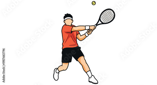 Male Tennis Player Hitting a Shot Vector Illustration