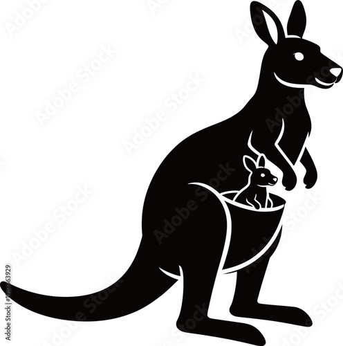 Silhouette of a kangaroo with a joey in its pouch