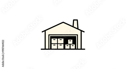 Warehouse Building with Stacked Boxes Vector Illustration