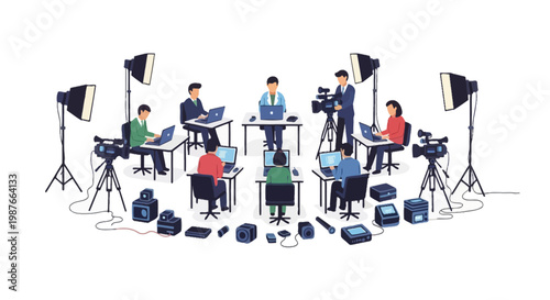 Professional Video Production Crew and Media Team Illustration