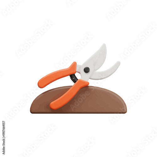 Professional Garden Pruners on Wood Log Vector Illustration