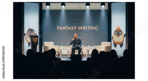 Fantasy Writing Seminar Illustration with Author on Stage