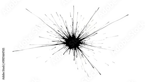 Black ink splat isolated on a white background.