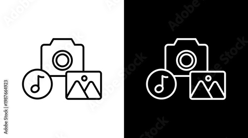 Media Library Outline White Icon Set Design