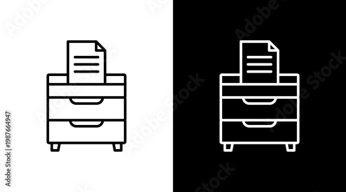 File Cabinet Outline White Icon Set Design