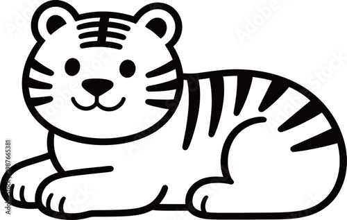 Cartoon illustration of a resting tiger with striped pattern