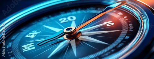 A dark compass indicates the year The needle of the compass is directed towards A mysterious compass with a striking dark design.