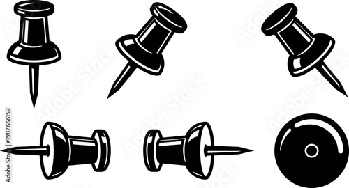 Push pin and thumb tack front side and back side