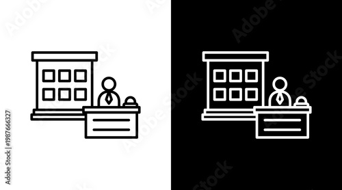 Hotel Reception Outline White Icon Set Design