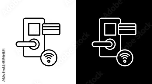 Room Key Card Outline White Icon Set Design