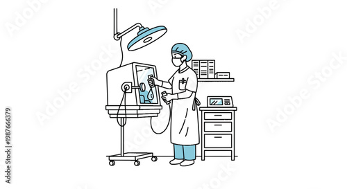 Laboratory scientist working with medical incubator vector illustration