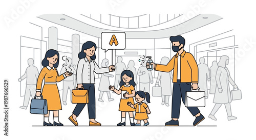 People following health safety measures in crowded public mall