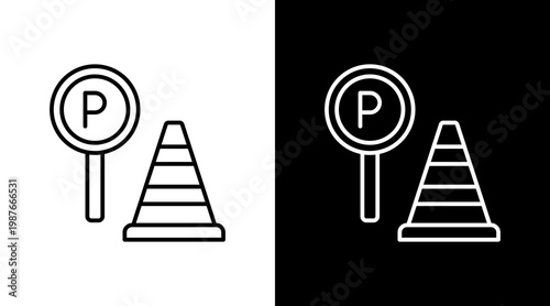 Parking Service Outline White Icon Set Design