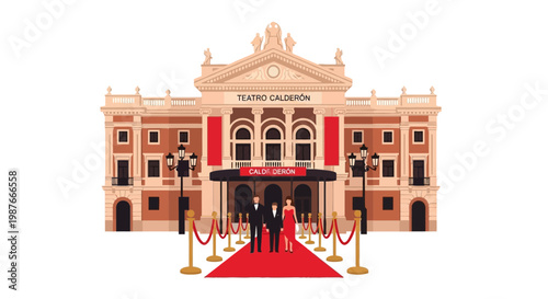 Teatro Calderon Theater Illustration with Red Carpet Event