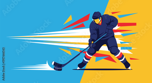 Ice Hockey Player, Hockey Illustration, Sports Vector, Action Scene