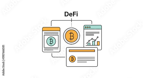 DeFi Decentralized Finance Concept Illustration with Bitcoin