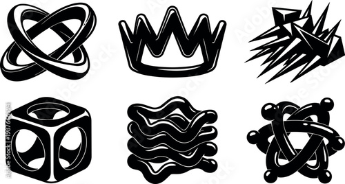 Black and white geometric three dimensional abstract shapes vector art