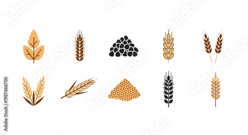 Wheat and Grain Agriculture Icons Set Illustration