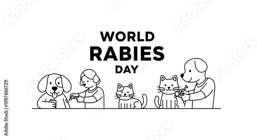World Rabies Day vector illustration of pets receiving vaccinations
