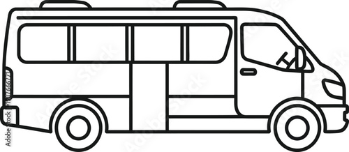 Fotografi simple line art vector icon of a minibus or passenger van in side view