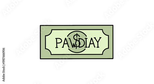 Vector Illustration of a Green Banknote with Pawday Text Pun