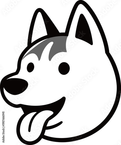 Cartoon illustration of a smiling dog with pointed ears and tongue sticking out