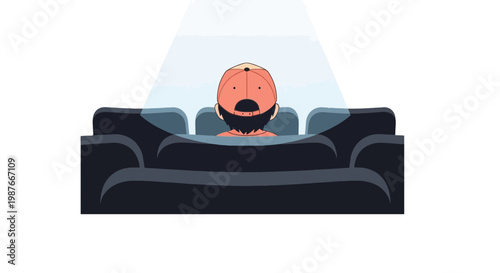 Minimalist Flat Illustration of Man Watching Movie in Cinema