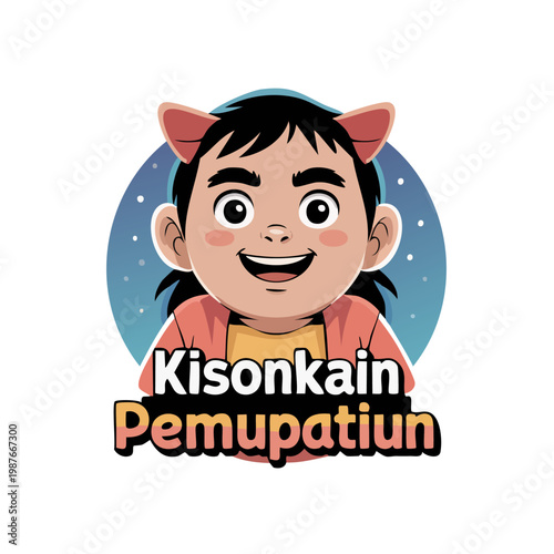 Cartoon girl with cat ears and Kisonkain Pemupatiun text logo