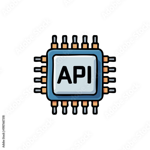 API application programming interface icon design with microchip illus
