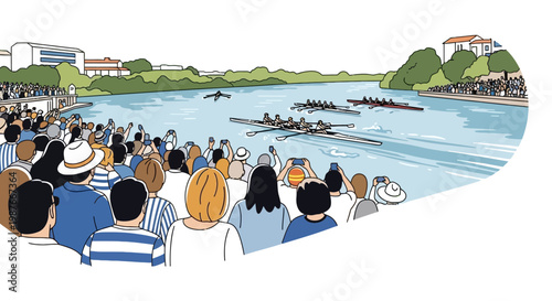 Rowing Race Competition with Spectators Illustration