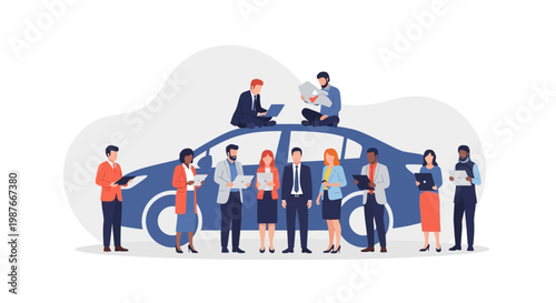 People Standing Around Car.