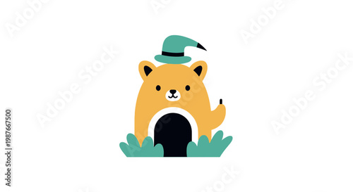 Cute Vector Illustration of a Whimsical Bear Wearing a Wizard Hat
