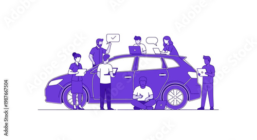 People standing around a car.