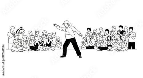 Vector illustration of a performer with applauding audience