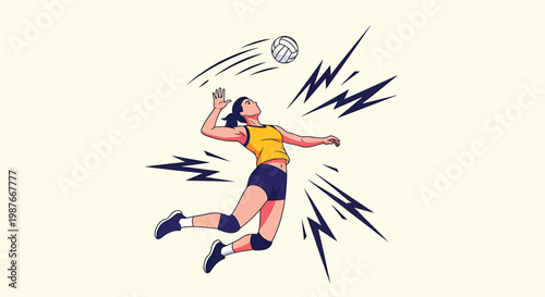 Volleyball player, woman in action, sports illustration, athletic woman