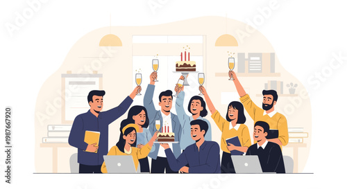 Happy people celebrating with cake.