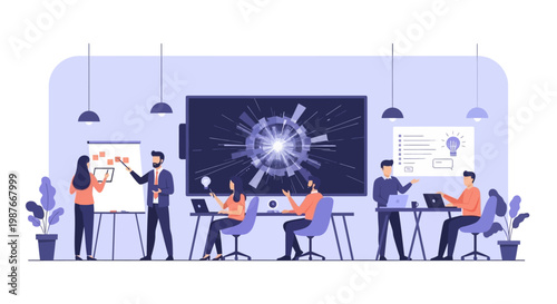 Business People Wearing Masks Meeting.