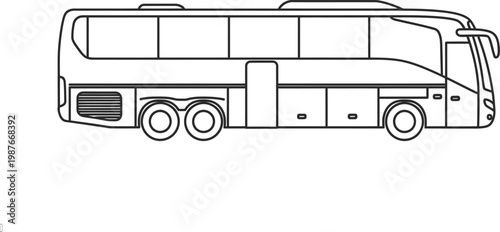 simple line art vector icon of an intercity coach or long distance bus in side view with luggage compartments, outline only