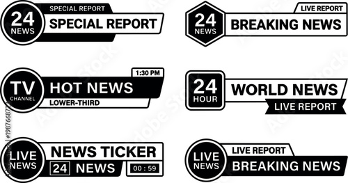 Black and white news ticker special report and breaking news lower third vector art