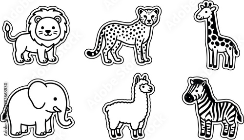 Lion cheetah giraffe elephant llama and zebra