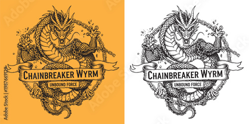 Fotografía Chainbreaker Wyrm Dragon Breaking Metal Chains Unbound Force Illustration
